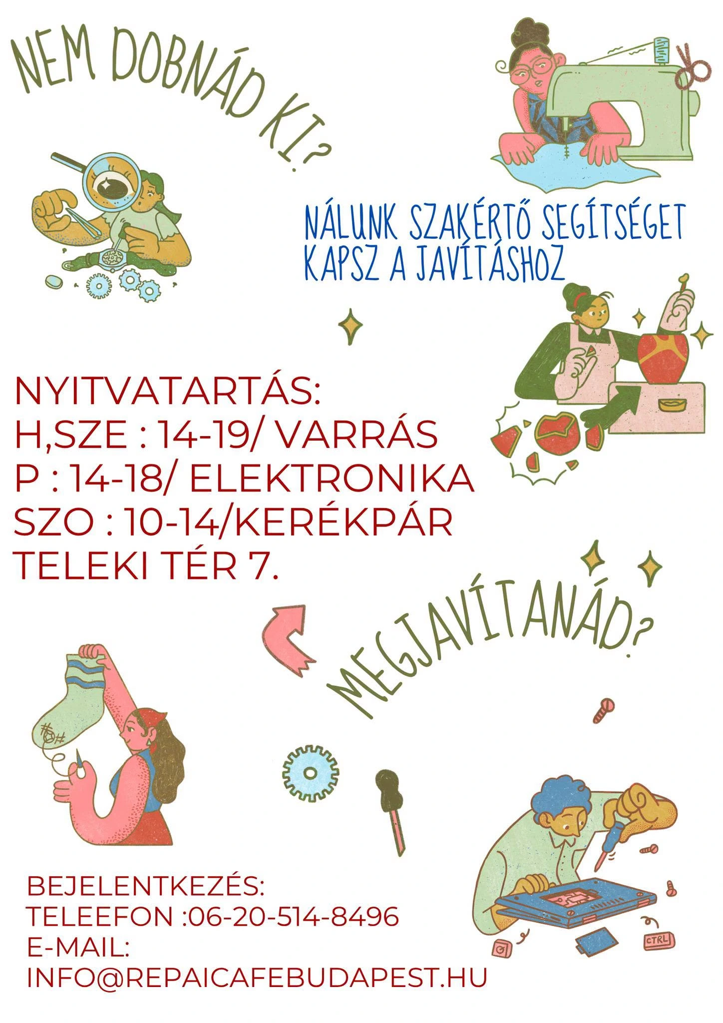 Repair Café Budapest új nyitvatartási időpontjai és bejelentkezési információk a Teleki téri műhelybe